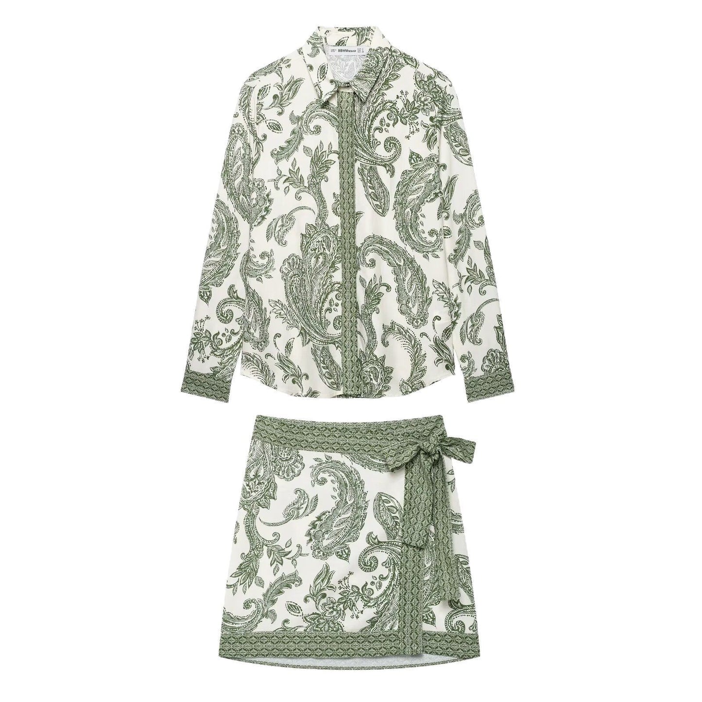 Cross-border foreign trade women's clothing 2025 spring new casual fashion printed long sleeve shirt set