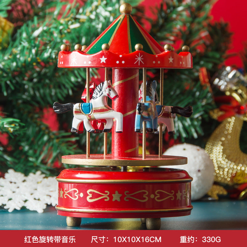 Christmas gift carousel wooden music box birthday gift children's home creative ornament