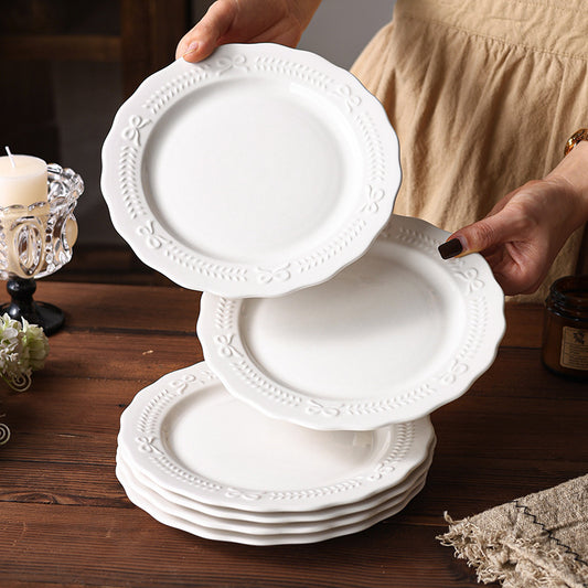 Vintage relief lace plate, ceramic western dish plate, home dish plate, dessert plate, dim sum plate, flat plate, ceramic plate