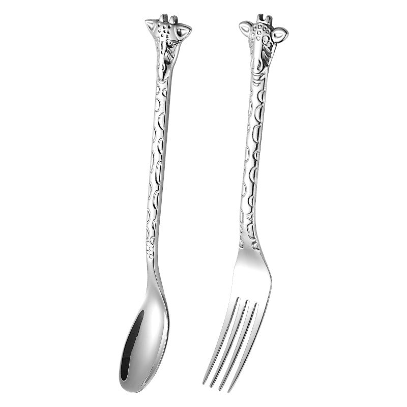 Giraffe Handle Coffee Cute Stirring Dessert Spoon Gold Cartoon Creative Cake 304 Stainless Steel Fork Spoon