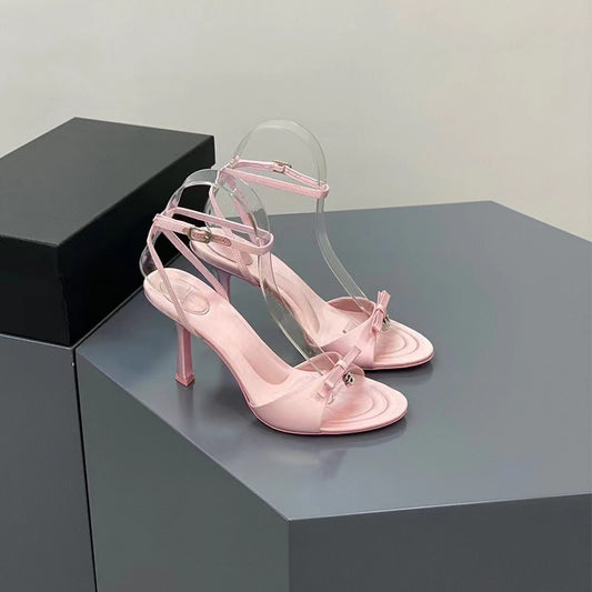 French satin high heels sandals women's summer 2023 new niche high-end sense of one line with thin heel open-toe sandals women