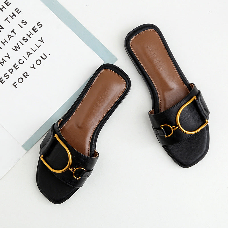 Summer women's chic Internet celebrity sandals women's summer 2024 new fashion and versatile slip-flop flats