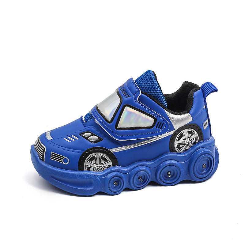 Children's Cartoon Glow Sneakers 2024 Fall Boys Car Running Shoes Baby Casual Versatile Walking Shoes Tide