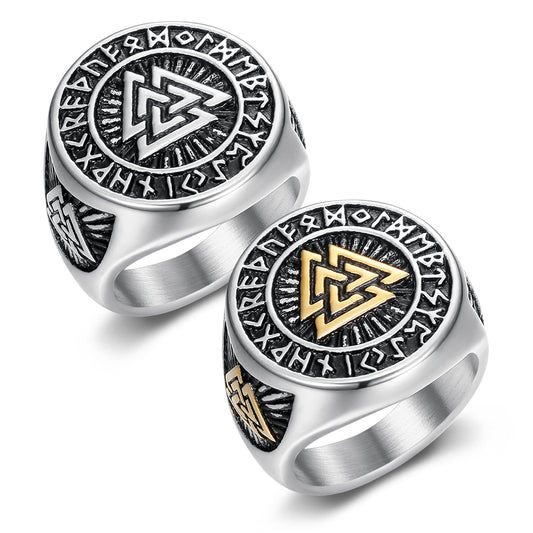 European and American retro style men's Celtic knot ring Viking Nordic triangle symbol valknut ring