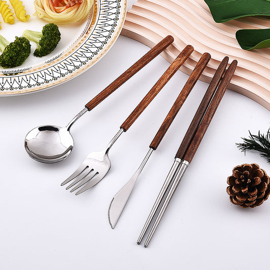 Wooden handle knife, fork, spoon, chopsticks