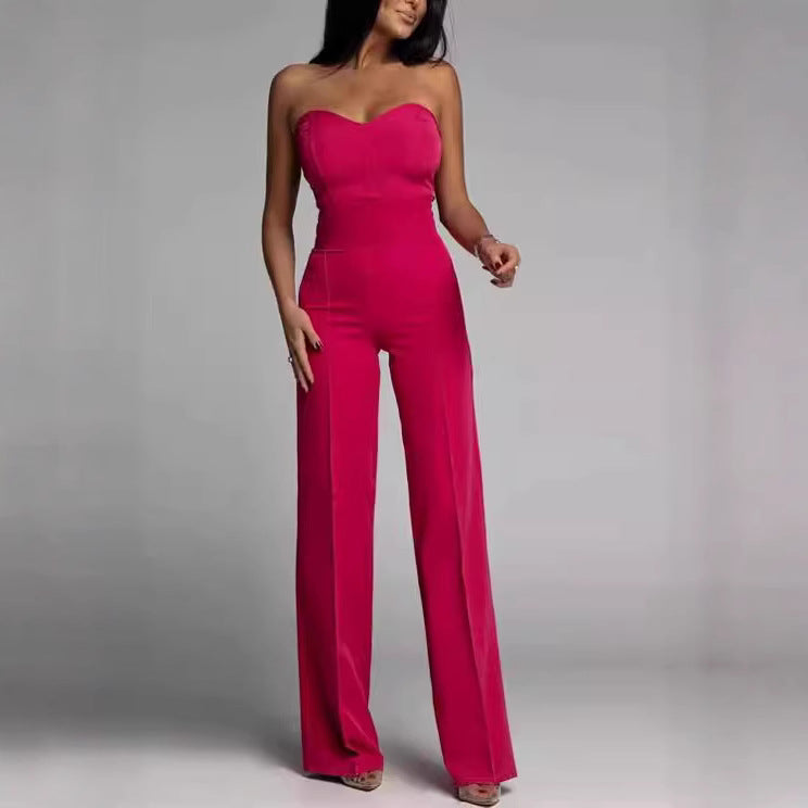 Cross-border spring and summer new women's clothing European and American foreign trade Amazon new sexy slim bandeau straight-leg jumpsuit