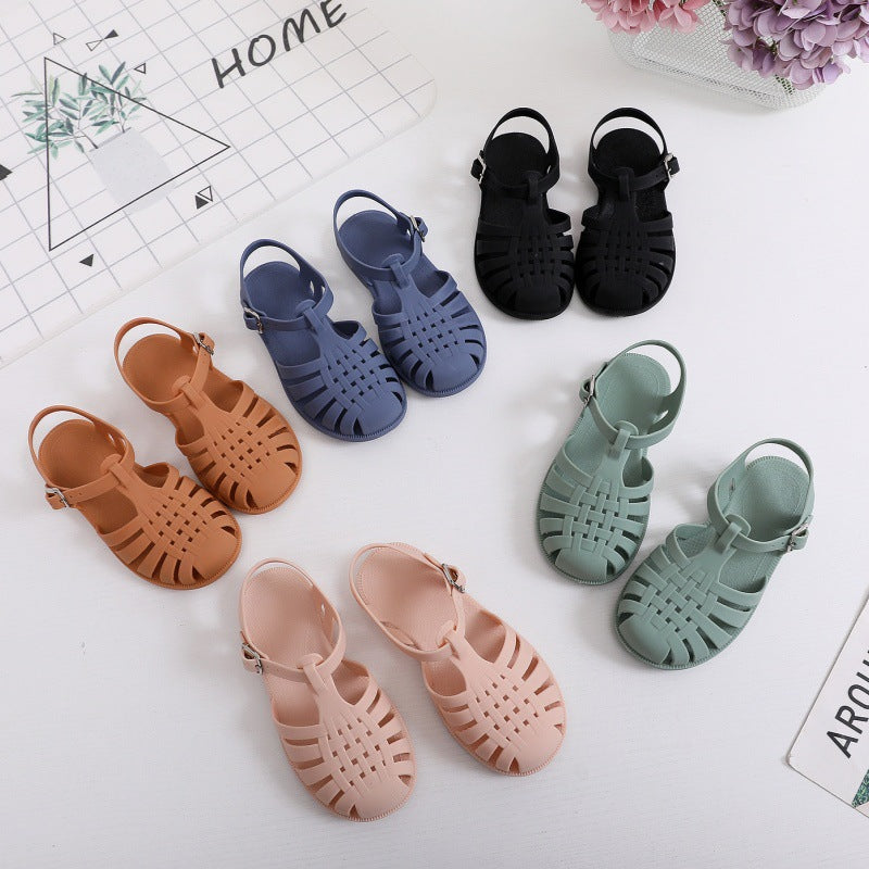 Spring, summer, boys and girls, Roman toe sandals, soft soles, hollow shoes, flat shoes, jelly shoes, baby toddlers
