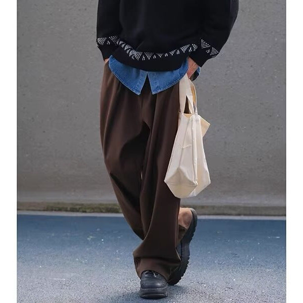 American brown trousers, men's loose straight-leg long pants, casual and versatile, commuter suit pants, wide-leg cargo pants, dad pants