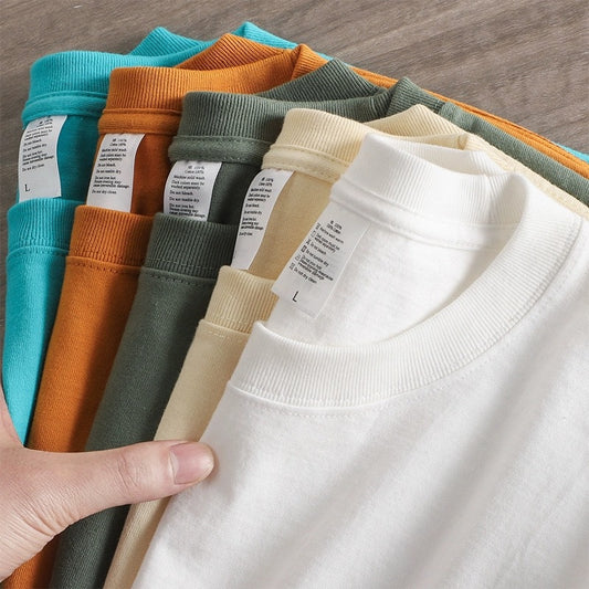 Japanese 300g heavy t-shirt men's short sleeve xinjiang cotton round neck loose solid color white undershirt half sleeve summer
