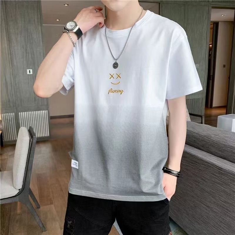 Short sleeve t-shirt men's summer fashion brand gradient smiley face summer half-sleeved versatile shirt men's thin summer dress