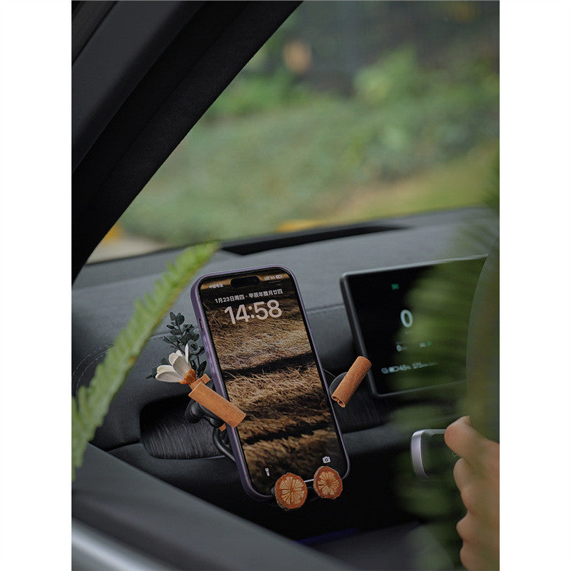 Q5T creative car dried flower car mobile phone holder holder high-end car interior decoration air outlet new car