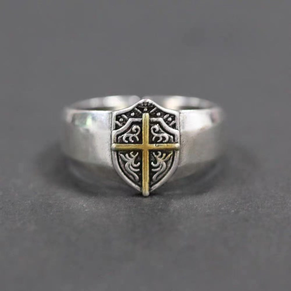 New Taigu Open Cross Ring Personality Retro Fashion Trendy European and American Silver Adjustable Men's Ring Silver Jewelry