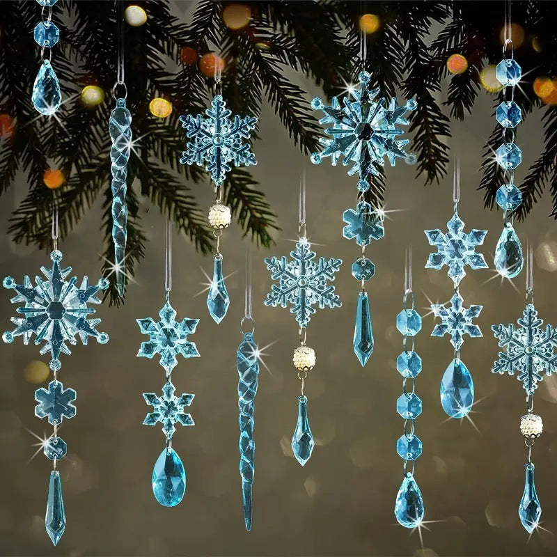 Cross border 18 pieces Christmas tree decorations, acrylic crystal Christmas ornaments, snowflakes and icicles Christmas tree pendants