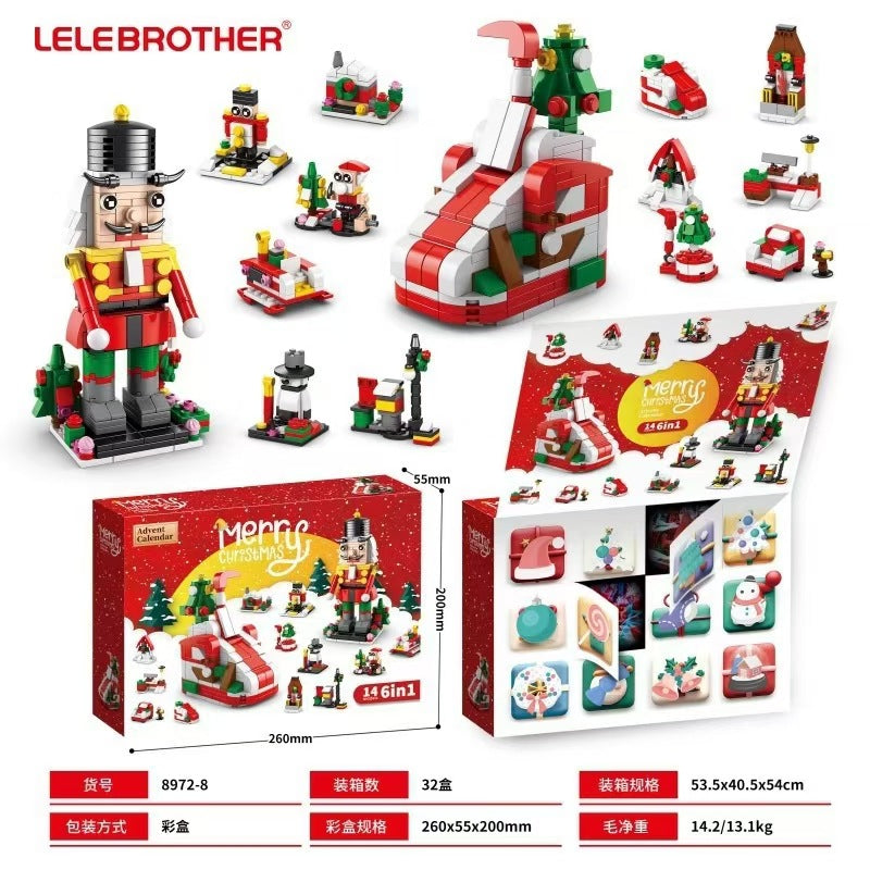 Cross-border new Christmas 24 countdown surprise building block gift set toy small Christmas building block blind box