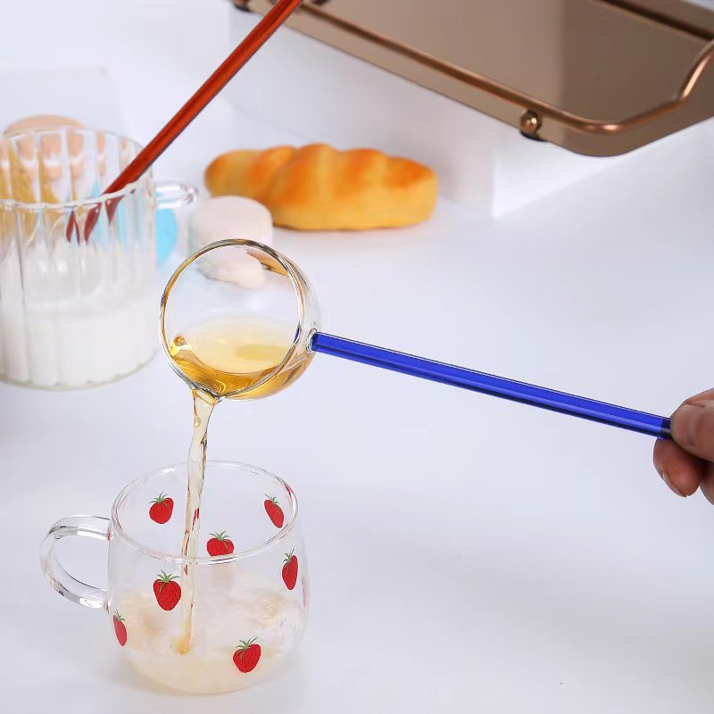 Colored transparent long-handled glass spoon, high temperature resistant dessert spoon, high borosilicate household spoon, teaspoon, seasoning spoon