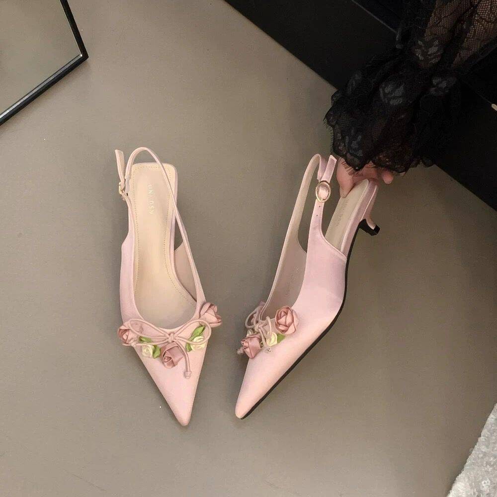 High heels, French toe sandals, fairy style women's shoes, spring and summer white high heeled sandals, Korean version of single shoes