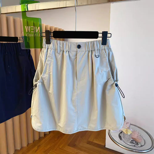 High-quality A-line cargo short skirt women's 2024 new high-waisted slimming retro anti-walking bag hip culottes summer