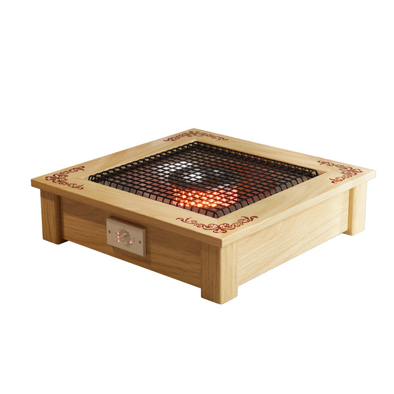 Shuanglong solid wood electric brazier heater, household under-table roasting stove, fire bucket electric heater, winter foot warmer artifact Tsubaki wood
