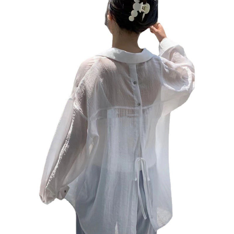 Yuejiaoer chiffon thin back slit shirt women's sunscreen shirt summer dress new versatile Han Fan fashion shirt tide