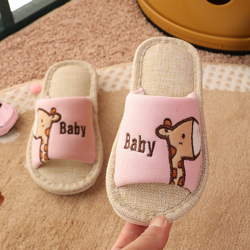 [Clearance] children's linen slippers home non-slip indoor men and women cartoon cotton spring and autumn slipper