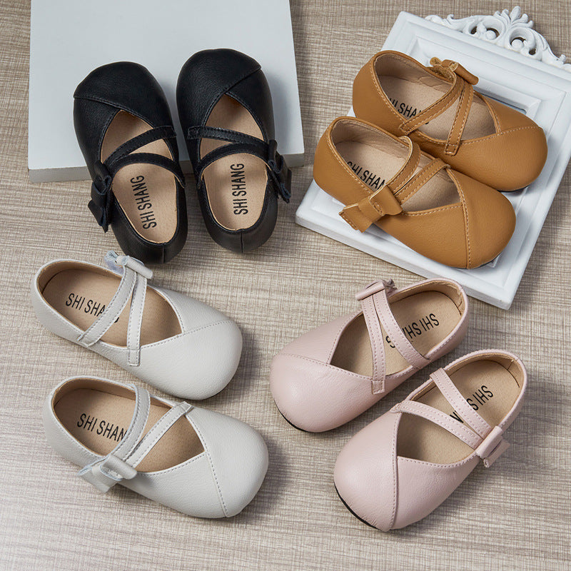 Toddler princess shoes baby toddler 1-5 soft sole girls' spring and autumn anti-slip Velcro soft sole Korean breathable leather shoes 2