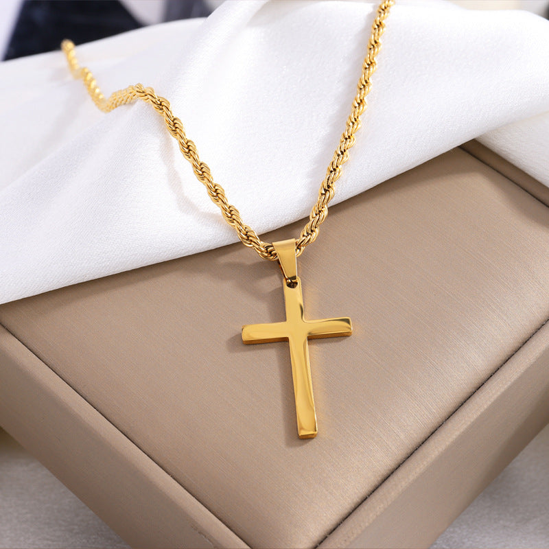 Titanium steel necklace gold twist chain cross necklace does not fade fashion versatile boys pendant necklace wholesale