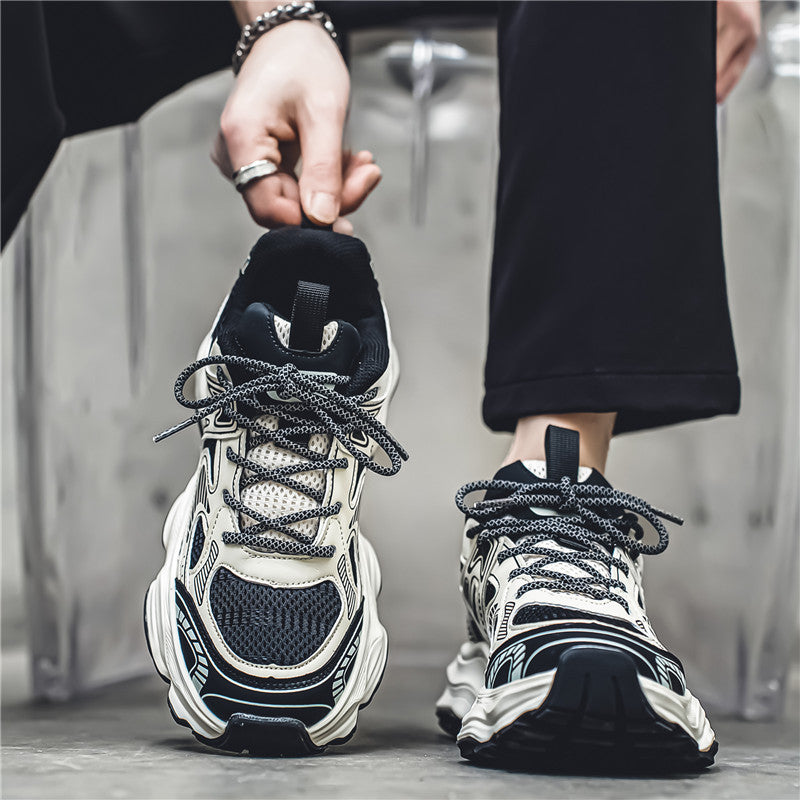 Hong Kong style dad shoes men's autumn fashion brand sense youth mesh casual versatile thick-soled height-increasing sneakers
