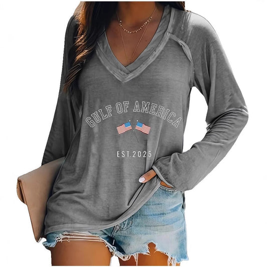 25 years of new Europe and America cross-border Amazon independent station 3D digital printing women's rugby print V-neck long sleeve T-shirt