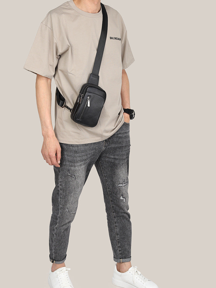 New leather chest bag, men's fashion brand hanging bag, first layer cowhide crossbody bag, casual chest bag, versatile men's small backpack