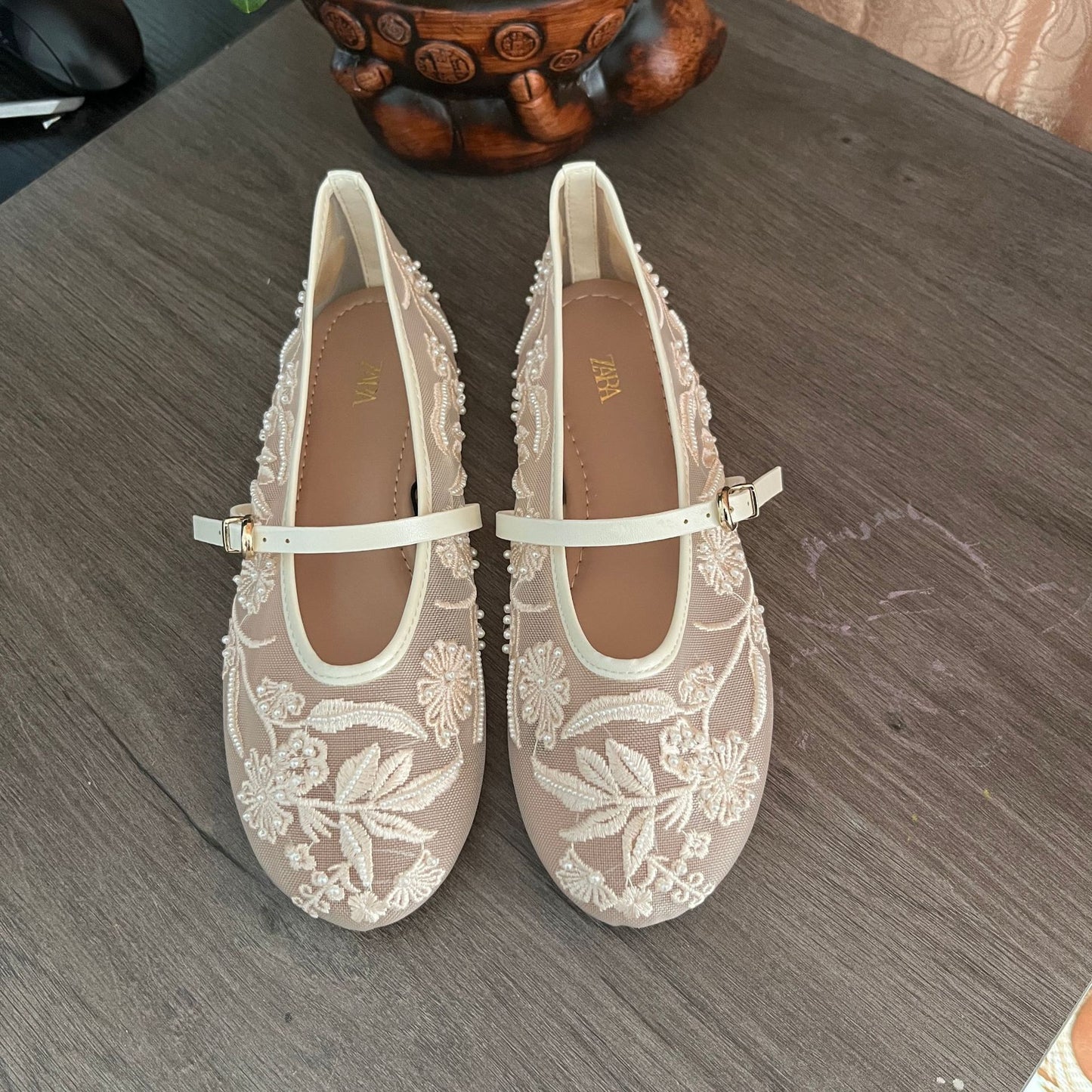 ZA Home 2025 New Shoes Women's Flat Mary Jane Women's Shoes New Embroidery Chinese Style Baotou White Sandals