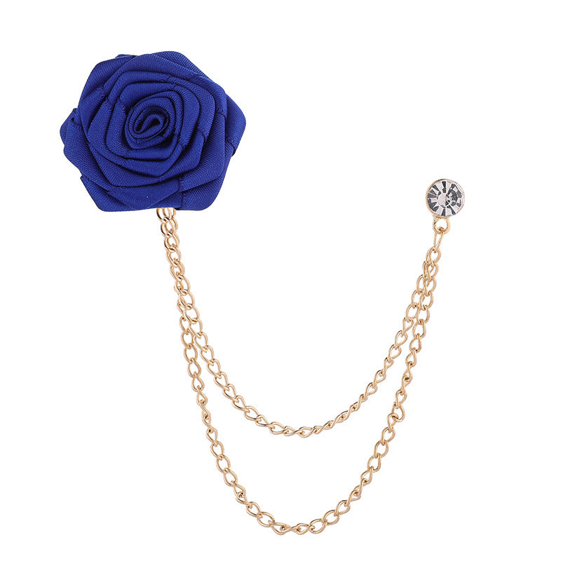 Korean version of men's and women's emcee chest ornament suit accessories encrypted rose brooch tassel chain men's suit accessories
