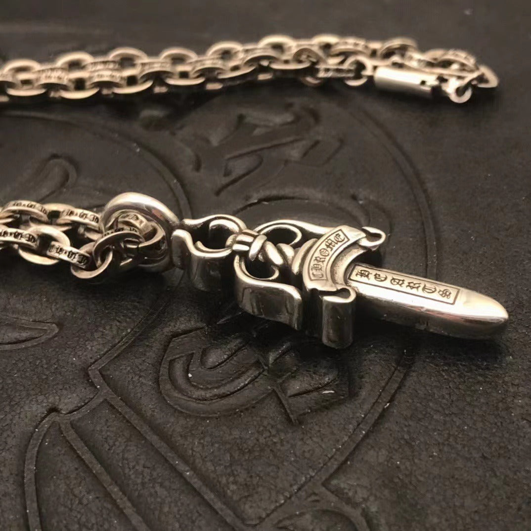 Chaoxuan Croxin necklace men's and women's medium double-sided sword necklace ancient family pendant European and American retro sweater chain