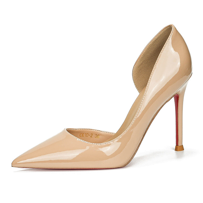 French red sole side hollow pointed high heels women's thin heels autumn and winter shallow sexy temperament, versatile light luxury and high-end sense