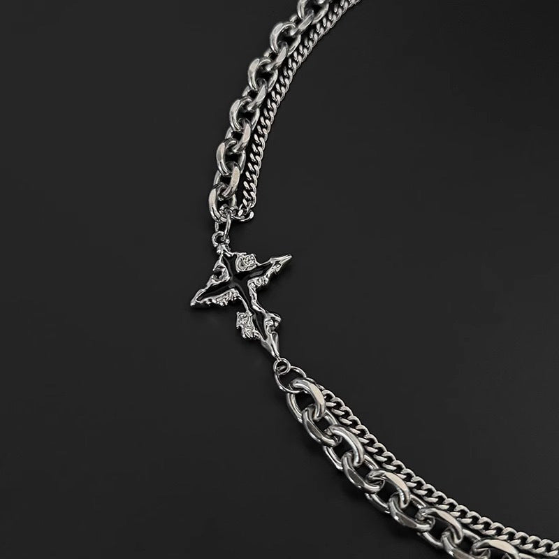 Europe and the United States dissolve dark cross necklace men's high-end titanium steel clavicle chain boys ruffian accessories hip-hop trend