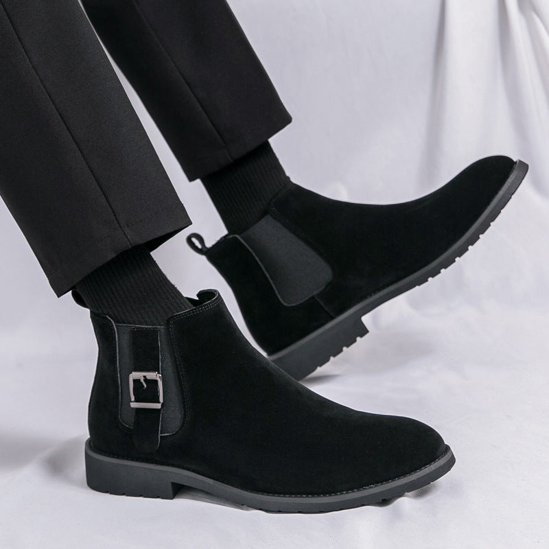 Chelsea boots men's autumn winter suede boots fashion vintage high-top platform boots new english style leather shoes