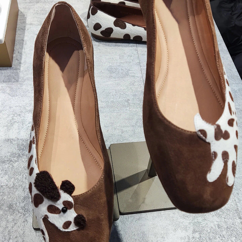 Maillard style~~ khaki cute flat boat shoes women's retro versatile soft soled soft face square toe Mary Jane single shoes