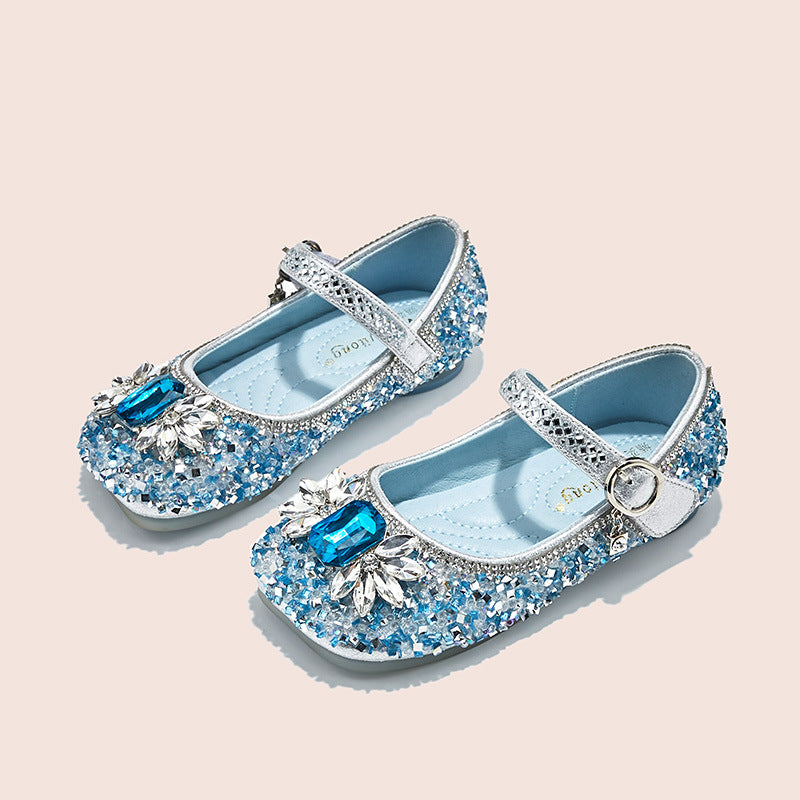 Girls' Elsa Princess Shoes Spring 2026 New Children's Soft Sole Shoes Little Girl Performance Sequin Crystal Shoes