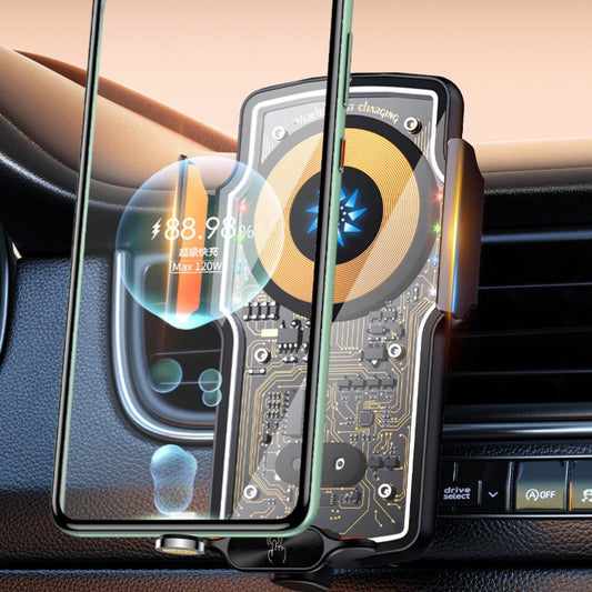 Cyberpunk car mobile phone holder transparent wireless charging car navigation support frame magnetic fast charging change decoration