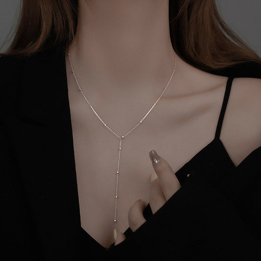 New minimalist bead long tassel sexy clavicle chain female low-cut simple light luxury niche design temperament necklace