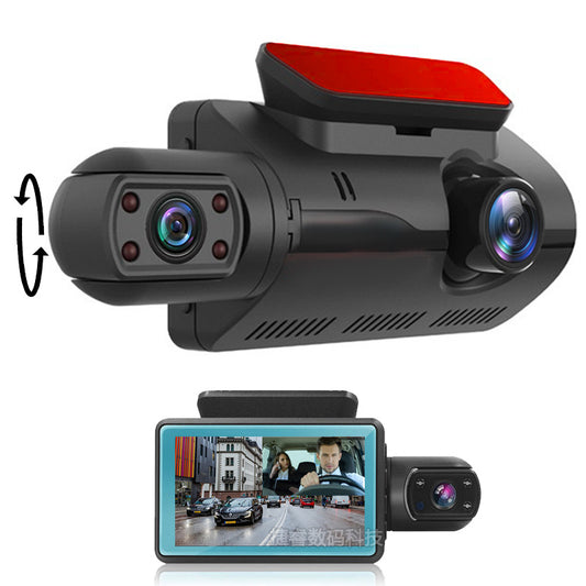 Cross-border vehicle front and interior 3-inch driving recorder HD dual-lens dual-recording 360-degree car camera 1080P