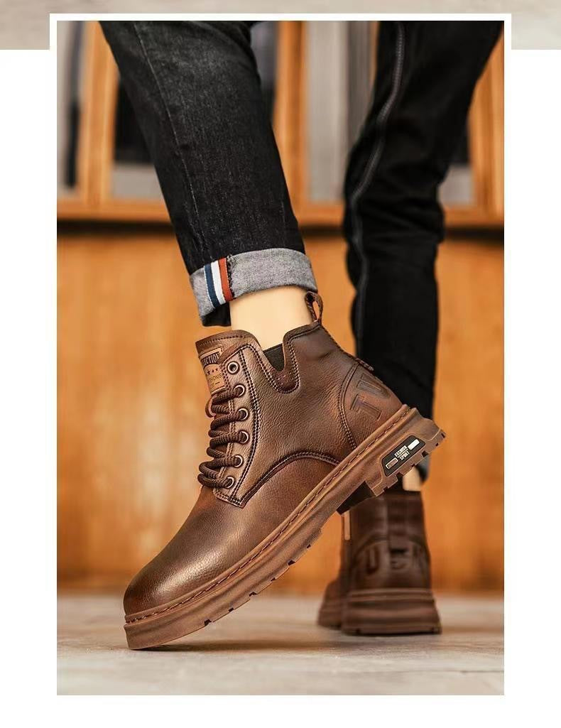 Martin Men's Boots, Cargo Boots, Spring High-top, Breathable Casual Shoes, Leather Shoes, British Fashion, Versatile Retro Men's Boots