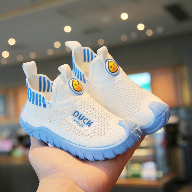 Summer children's casual sneakers, boys' non-slip wear-resistant flying woven shoes, girls' soft soles, breathable one-foot baby shoes
