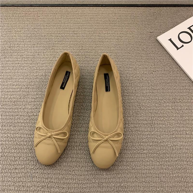 Flat French Small Fragrance Single Shoes Women's Shoes Spring 2025 Pink Ballerina Bow Granny Shoes Scoop Shoes