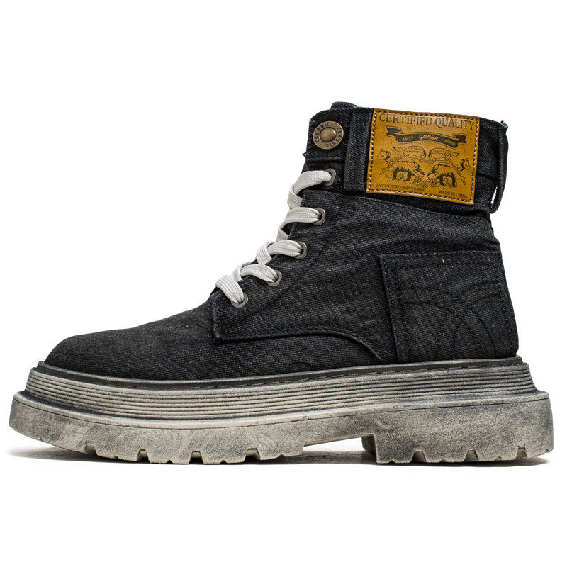 2024 Fall/Winter Douyin Martin Boots Denim Retro Denim Cargo Boots Retro Biking Men's Shoes Live High Quality