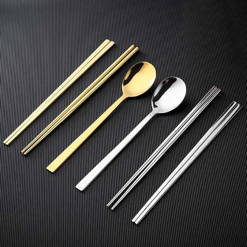 304 stainless steel spoon chopstick set Japanese Korean gold long-handled spoon household solid spoon soup products bibimbap spoon