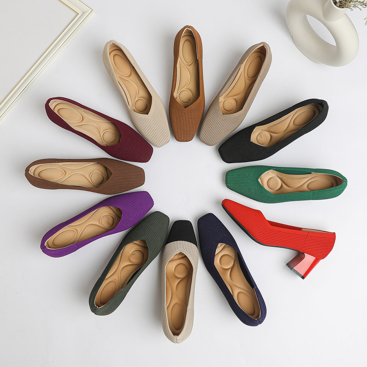 Japanese princess single shoes, women's square toe, thick heels, flying knitted shoes, comfortable and breathable, commuter high heels, breathable and versatile style