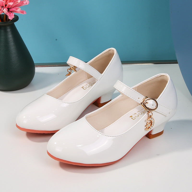 Girls High Heels 2025 New White Princess Leather Kids Shoes Performance Student Shoes 25-40 Size Kids Dance Shoes 5