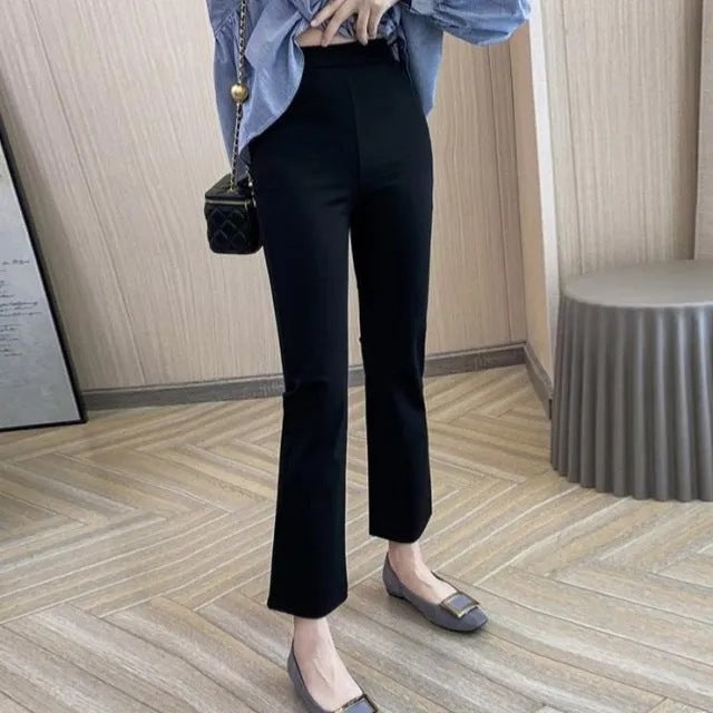 Pear-shaped body, slightly flared, slit, cropped suit pants, women's spring and summer, new small man, large size, flesh covering, thin long pants