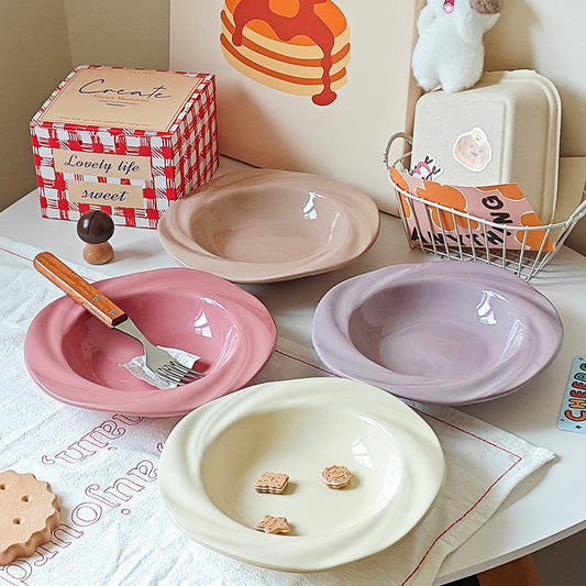 ins style cute ceramic tableware, high-value plates, vegetable plates, pasta plates, Western plates, household high-end dessert plates