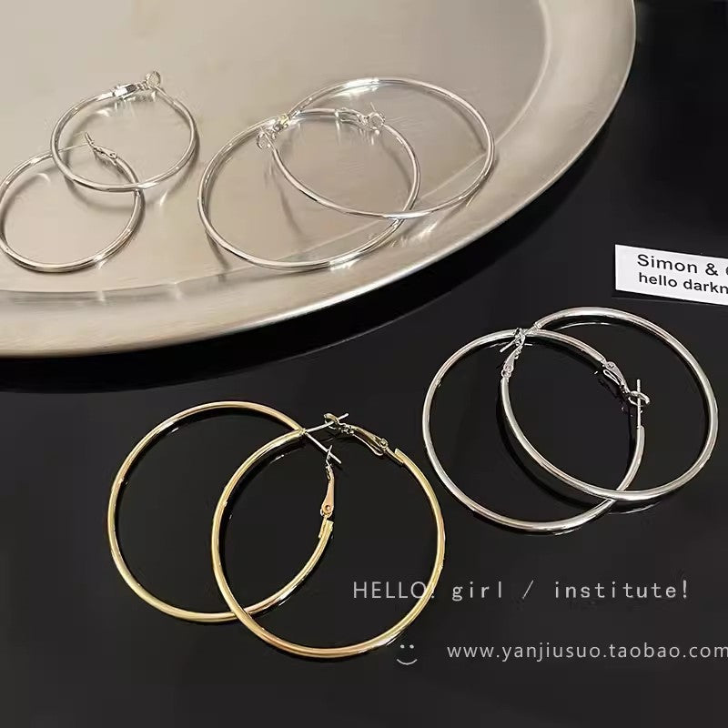 Simple plain circle hoop earrings women's 2024 new hot light luxury niche earrings with a sense of luxury and unique temperament